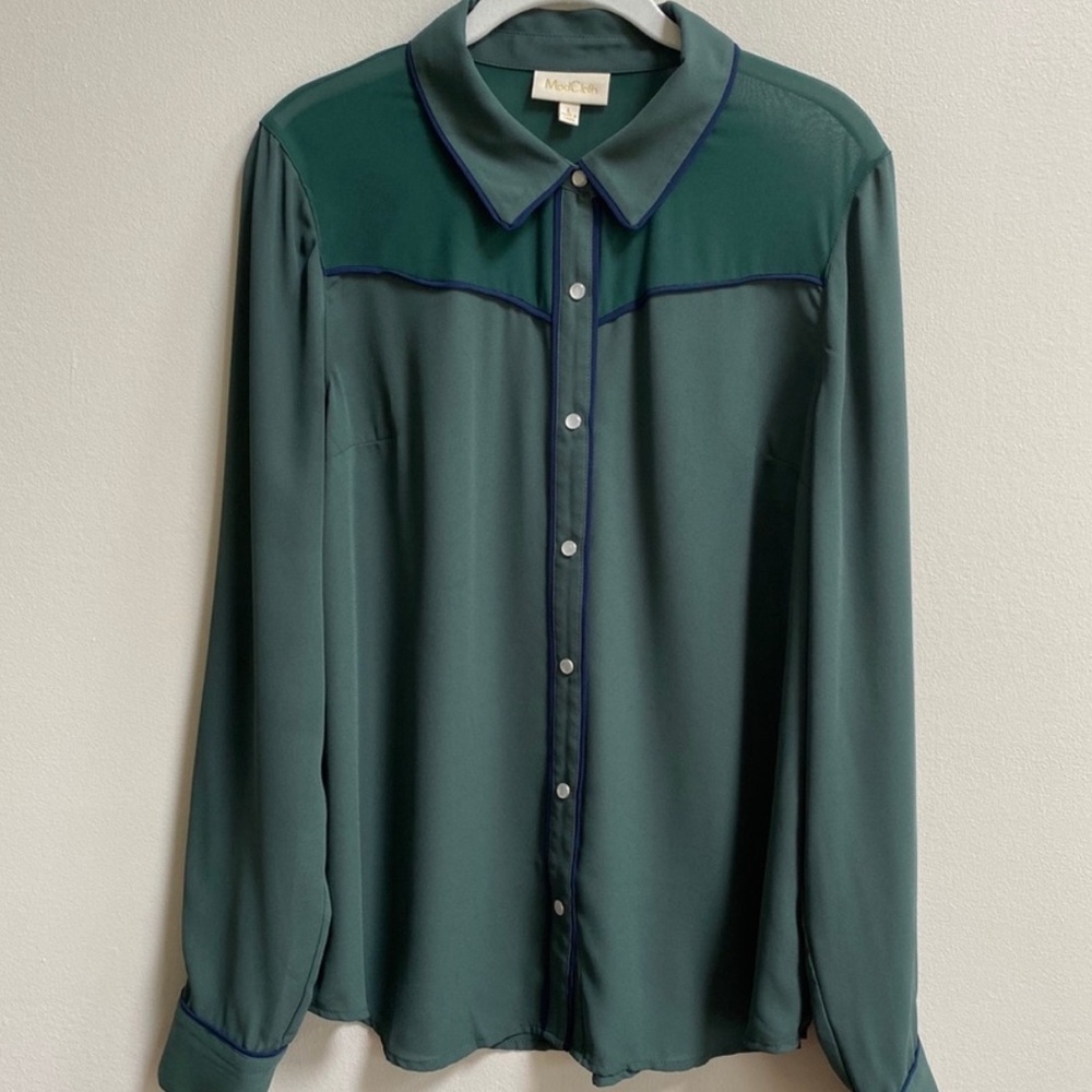 ModCloth Green Chiffon Western Blouse Size Large